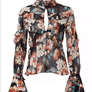 Nicholas Black Sz 4 Ruffle Floral-Print Silk $395
